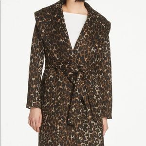 NWT Leopard print shawl collar wrap coat